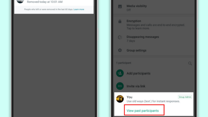WhatsApp view past participants feature